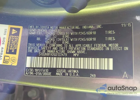 2016 Toyota Highlander Le Plus V6 from USA, damaged, VIN 5TDZKRFH2GS122479